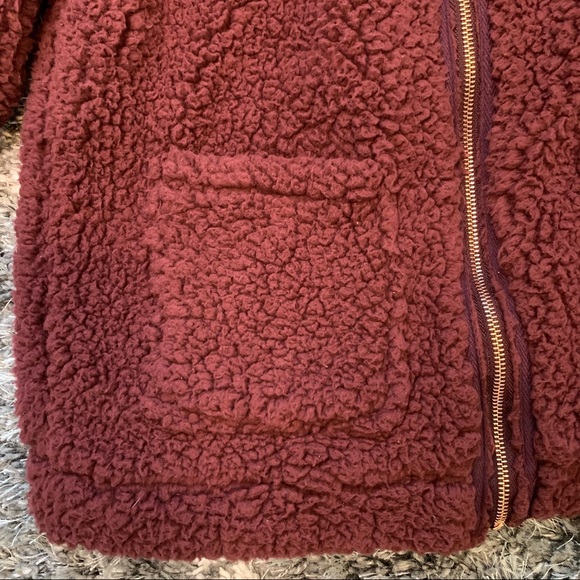 Ashley Teddy Bear Fur Bomber Jacket in Burgundy - Picture 10 of 12